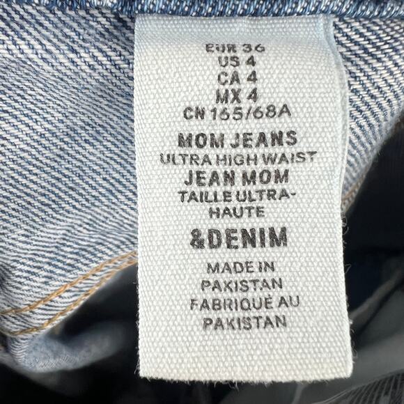 H&M Blue Mom Jeans Cotton Denim Distressed Ultra High Waist Straight Leg Size 4 - Picture 6 of 7